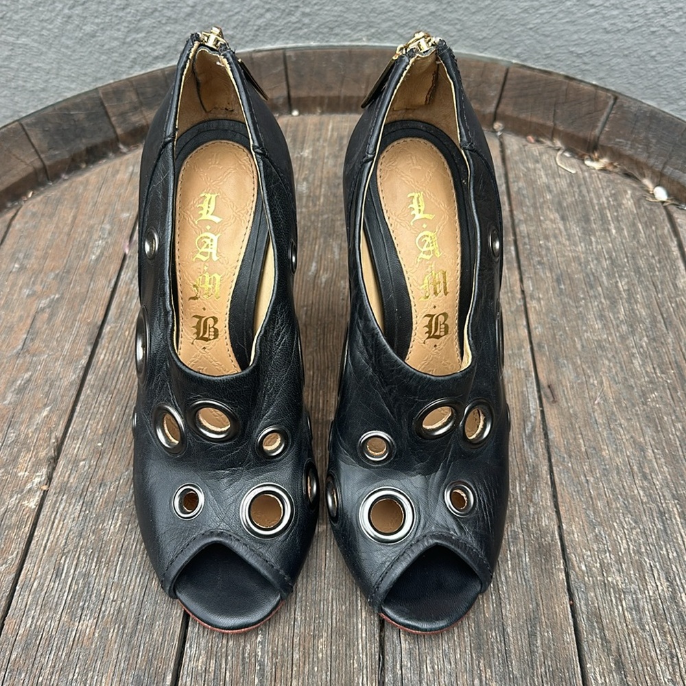 L.A.M.B. Black Peep Toe Heels - Picture 5 of 9